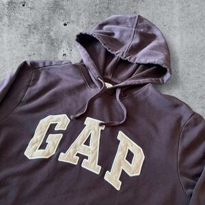 Y2K 2000s GAP Spellout Logo Brown Hoodie Sweatshirt Long Sleeve Large Vintage